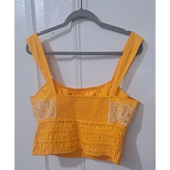 Anthropologie Pilcro Womens Xl Smocked Cami Orange Cropped Shirt Top - Picture 2 of 7